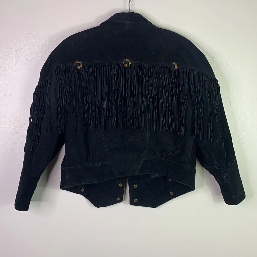 VTG 70s Learsi Black Rancher Western Fringe Suede Leather Jacket Womens Small - Picture 12 of 13